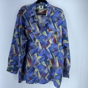 Vtg CSC Mens Large Silk Shirt Abstract Funky Retro Oversized Streetwear Hip Hop